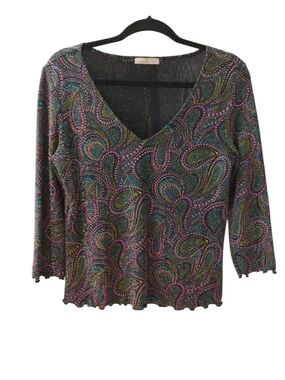Coin V-Neck Paisley Metallic Multicolor Bloyse Size L